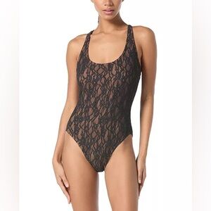 Michael Kors NWT Black Floral Lace Racerback One-Piece Swimsuit Size 14